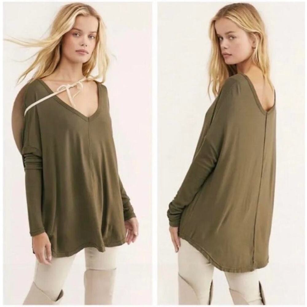 Free People Moonshine Olive Green Long Sleeve Oversized Tunic Size XS
